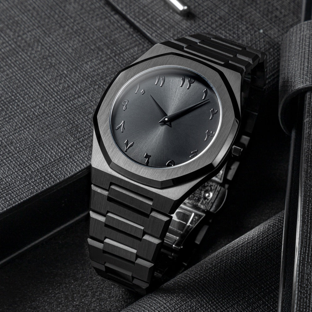 Arabic Aura Black Watch – Minimalist Arabic Numeral Watch for Men