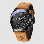 Watches for Men Luxury Quartz Water Resistant Watch Men's Chronograph Genuine Leather Strap 5160 Black