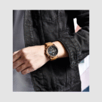 Watches for Men Luxury Quartz Water Resistant Watch Men's Chronograph Genuine Leather Strap 5160 Black - Image 3