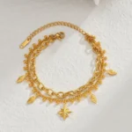 Simple Stainless Steel Eight Awn Star Double-layer Bracelet